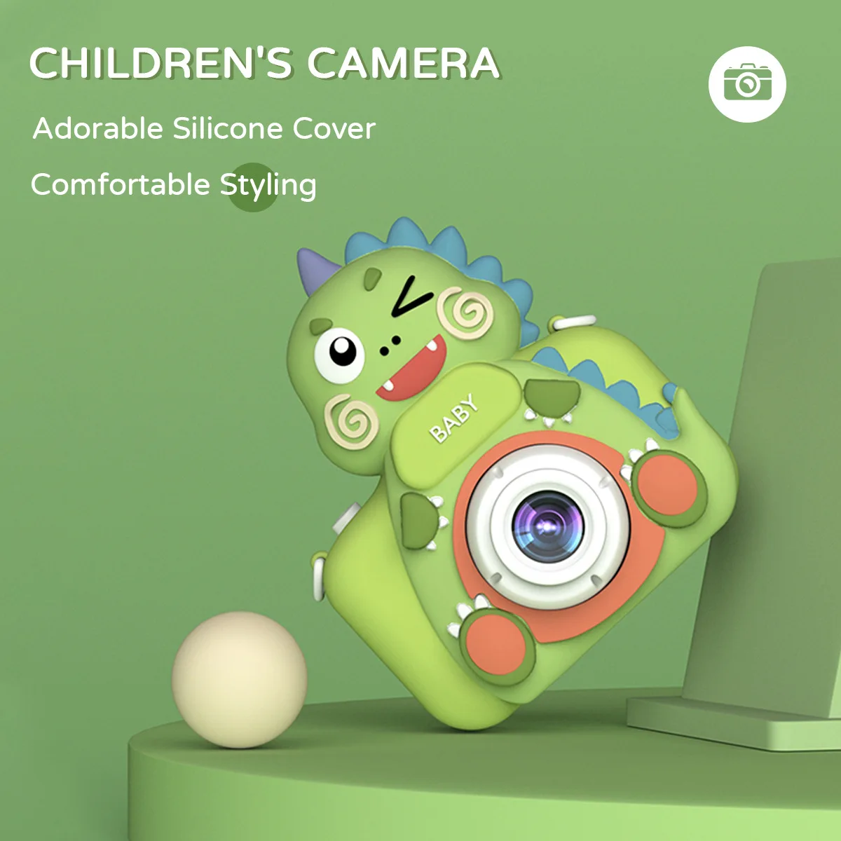 Outdoor Kids Camera Cartoon Green Dinosaur HD Dual Cam Cute Mini Video Recording Taking Picture Support Sd Card Kids Toy Camera