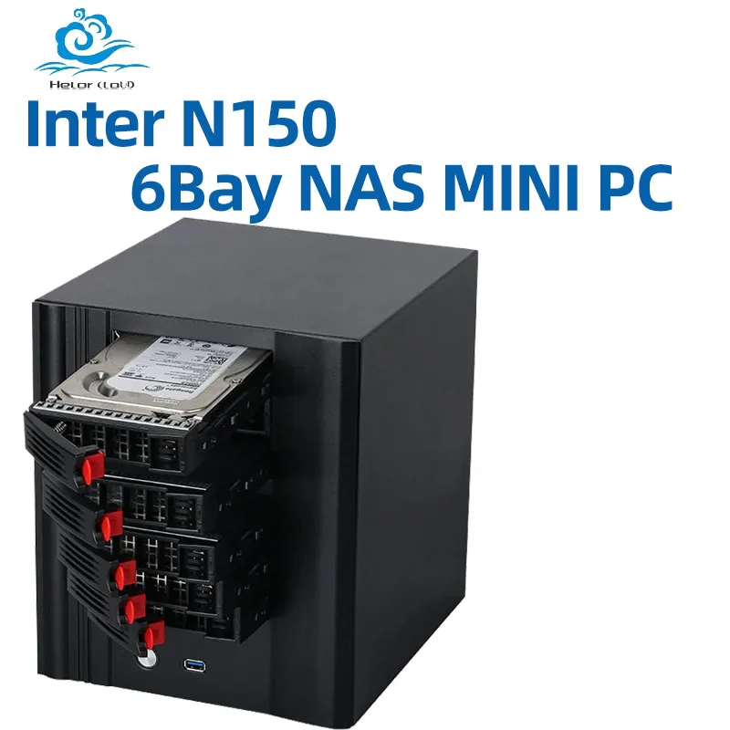 Inter N100 NAS Mini PC Supporto DDR5 M.2 NVME 6xBay HDD da 2,5 pollici Computer con 3xLAN 3xUSB2.0 1xUSB3.0 1xTYPE-C 1xTF Win10 Ready