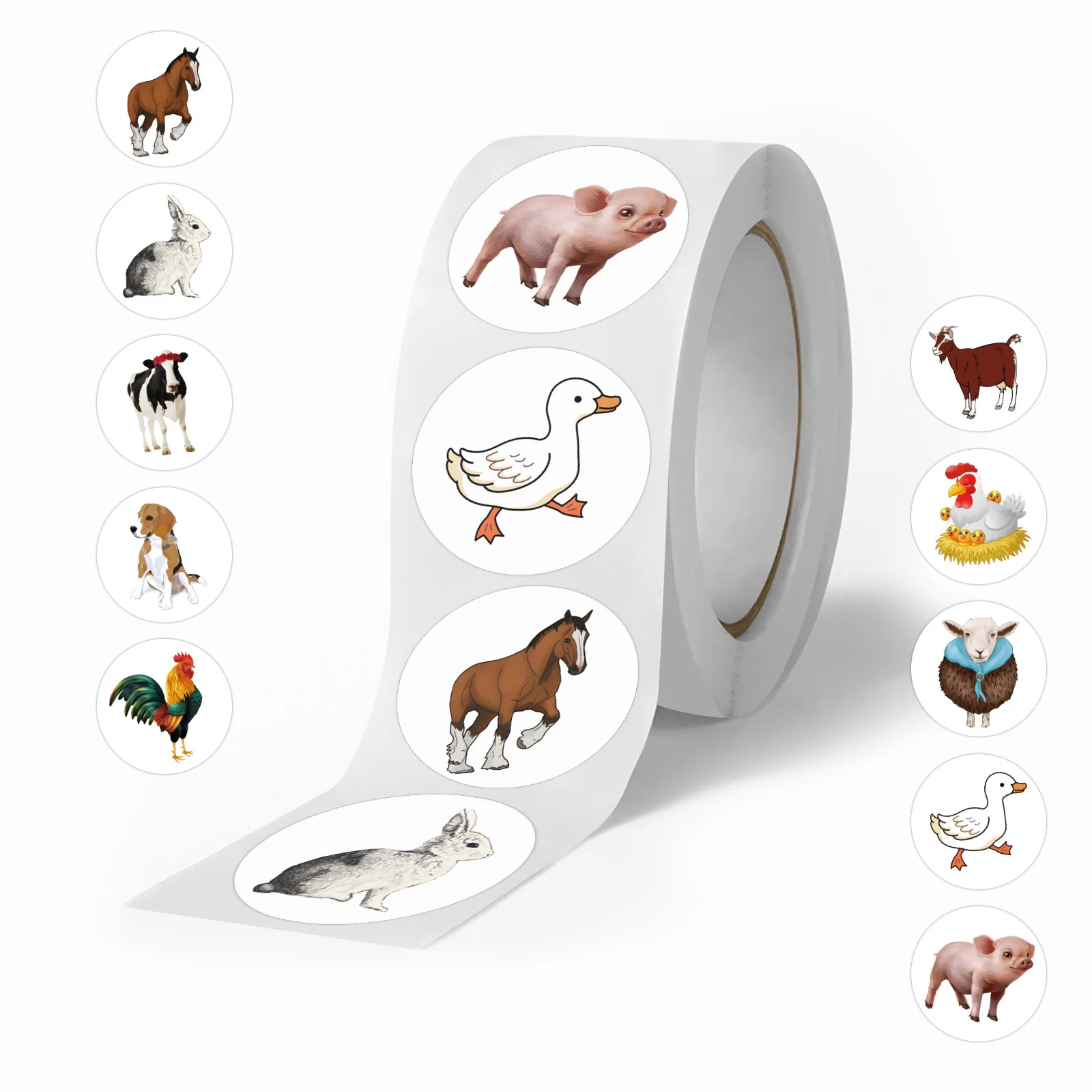 500pcs Stickers For Children Farm Animals Pigs Cows Sheep Ducks Chickens Dogs Rabbit Roll Sticker Gift Sealing Label Decoration