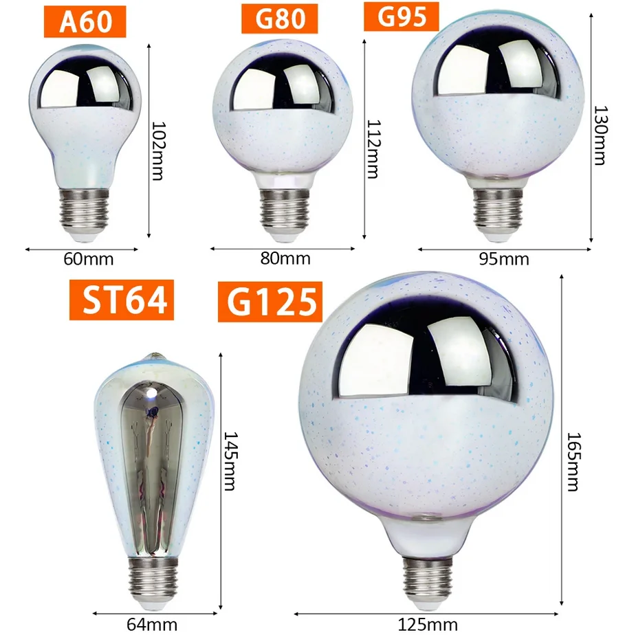 3D żarówka LED E27 220V ST64 G80 G95 G125 A60 diamentowe serce dekoracji lampa LED świąteczna światełka nowość lampa świąteczna