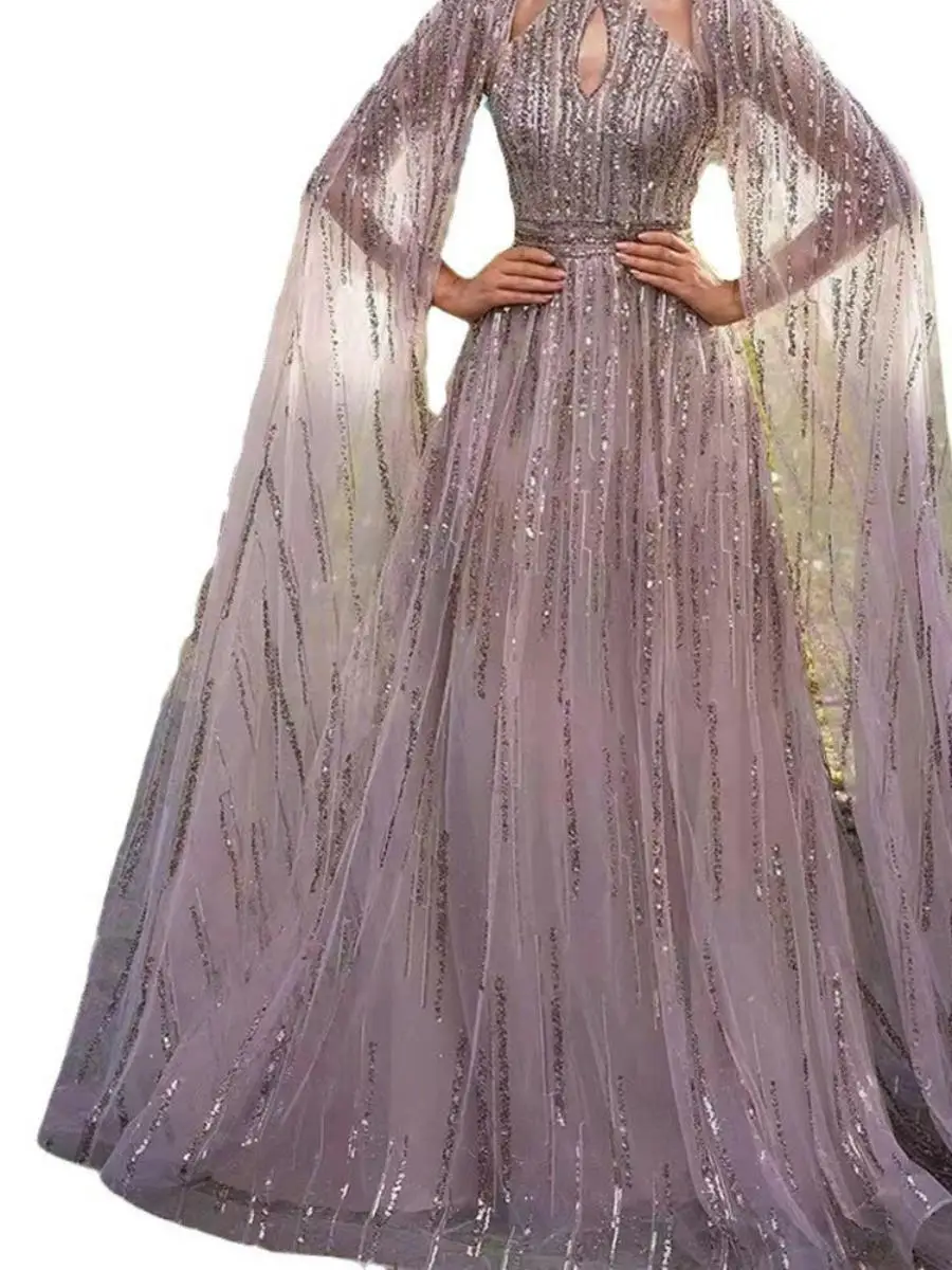 Ele Long Evening Dr مع الدانتيل والترتر للنساء لربيع وصيف فايون تفاصيل شرابة تنورة ميدي مادة البوليستر