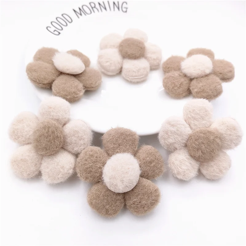 20Pcs 5.5CM Furry Felt Flower Applique For DIY Baby Hair Clip Hat Headwear Crafts Patches Decor Ornament Clothing Accessories