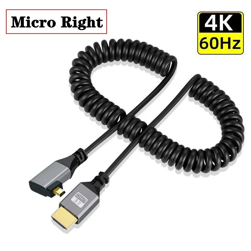 Mini/micro hdmi kompatibel männlich zu männlich 2,0 version 4k @ 60hz hd teleskop feder draht bogen mini mund slr kamera monitor 2,4 m