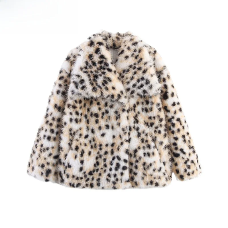 

ZBZR Faionable Leopard Print Faux Fur Coat Women's Sle Autumn New Arrival Long Sve Stand Collar Artificial Hair Jaet