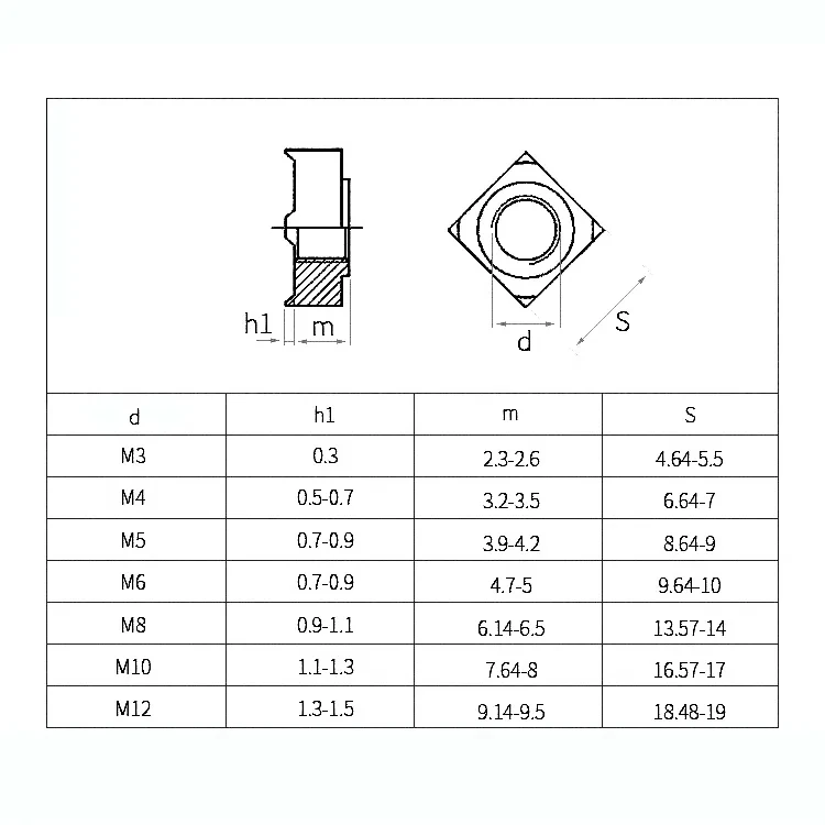 Square/Hexagon Nuts M4 M5 M6 M8 M10 M12 M14 M16 Hexagon Stud Spot Weld Nut Square Spot Welding Nuts Carbon Steel/Stainless Steel