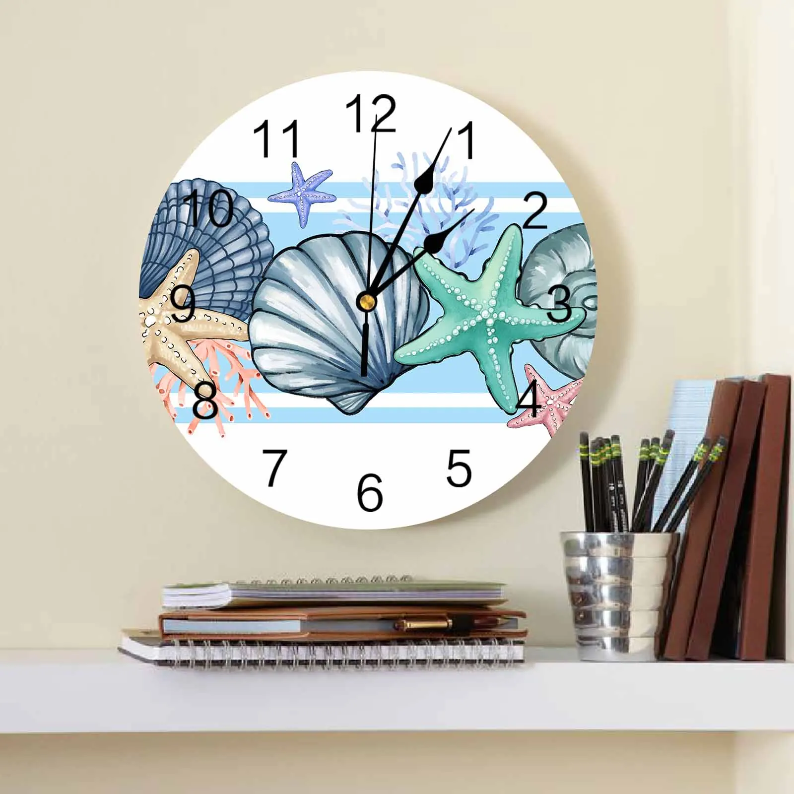 

Shell Coral Starfish Modern Home Decor Digital Clock Living Room Decor Wall Stickers Wall Clocks