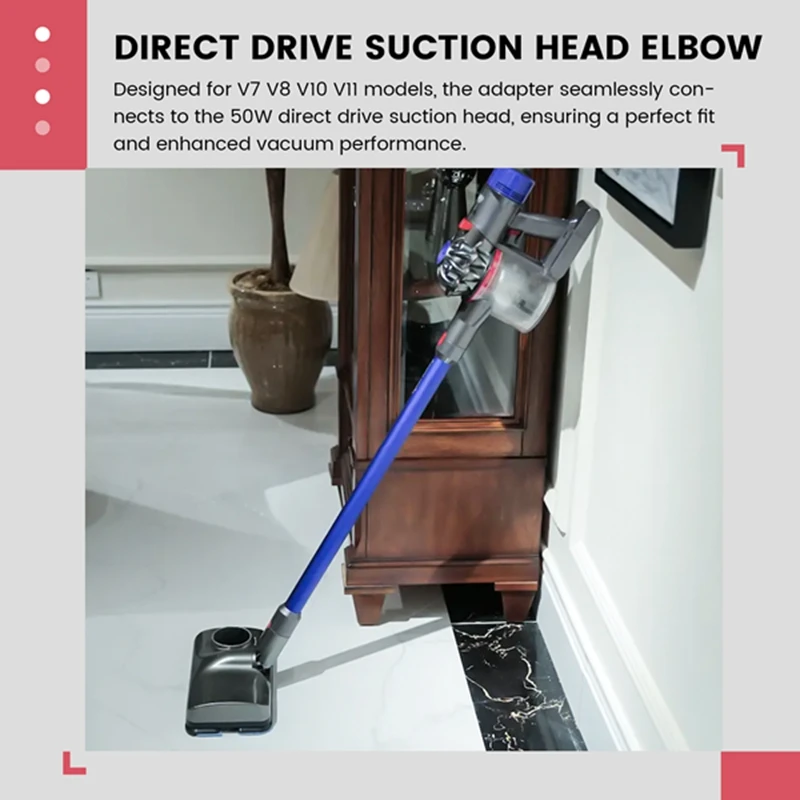 Juego de adaptadores de junta de cabeza de succión de accionamiento directo para Dyson V7, V8, V10, V11, piezas de vacío con cubierta lateral de ruedas de bola