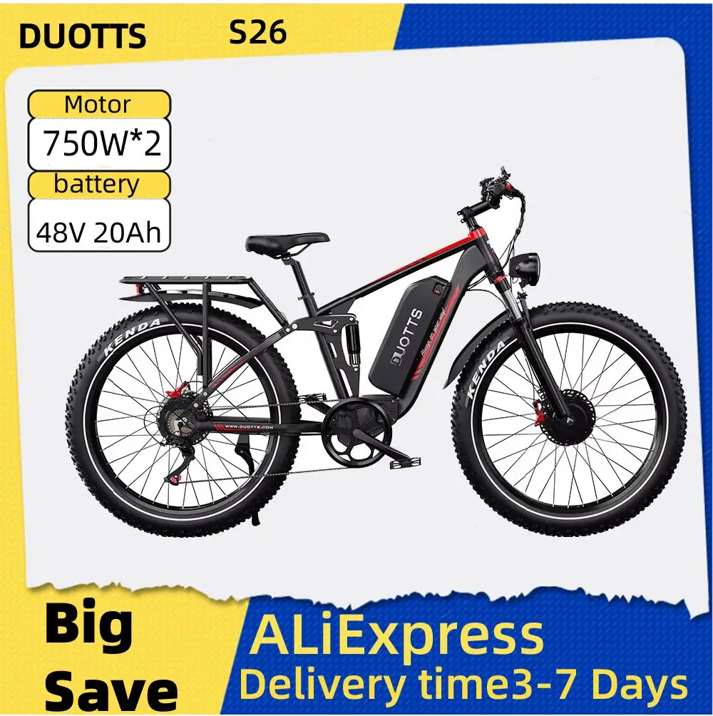 

DUOTTS S26 Dual Suspension E-Mountain Bike For Adult 48V 20Ah Battery Dual Motor 26 inch Fat Tire Off-road Electric Bicycle