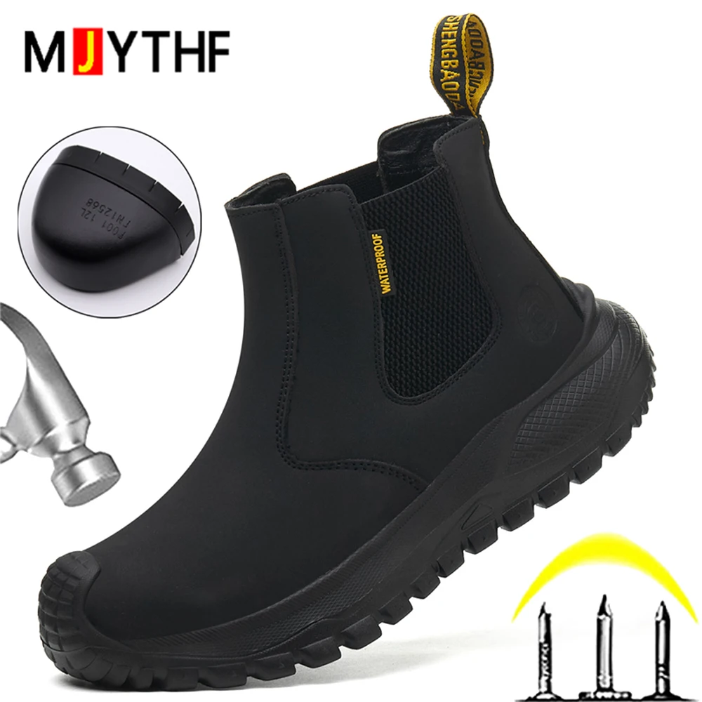 Men's Platform Work Boots Steel Toe Shoes Chelsea Boots Protection Shoes Puncture-Proof Safety Boots Indestructible Shoes Male