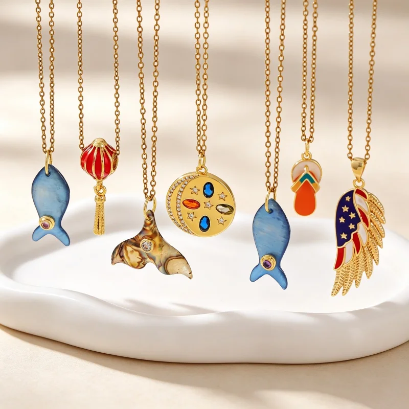 Subtle and Fun Themed Pendant Necklace, Fish Shaped, Lantern Shaped, Fish Tail Personalized Dressing Accessories