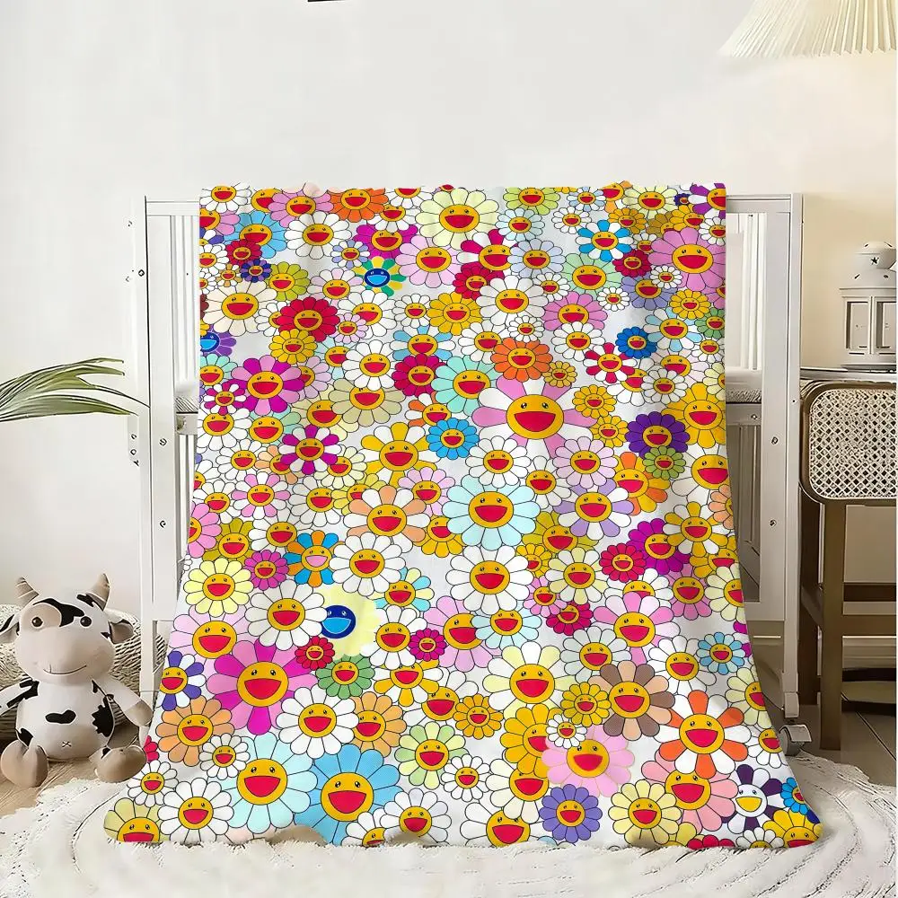 Flower T-Takashi Murakami Throw Soft Flannel Blanket Warm Knee Skin-Friendly Throw for Sofa Office Bed Traveling Winter Oversize