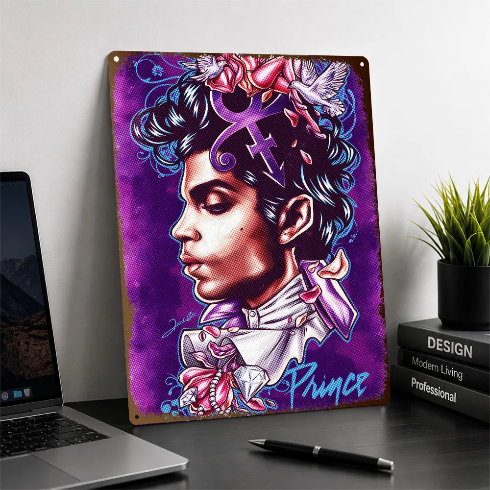 Prince Portrait With Symbol And Doves Printed Poster Customized Aluminum Metal Sign Rhythm Icon Wall Art Made For Music Lovers