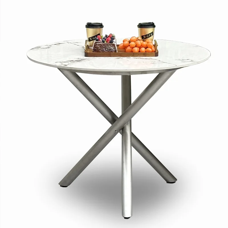 

Outdoor balcony simple casual dining table and chair rock slab stainless steel webbing hotel B & B waterproof woven table