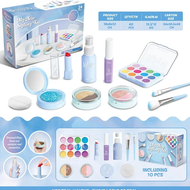 Faire semblant de faux ensemble de maquillage pour tout-petit, jouet de beauté pour fille, simulation, pas de vrais cosmétiques, palette d'ombres à barrage, applicateur de rouge à lèvres, jouet pour enfant