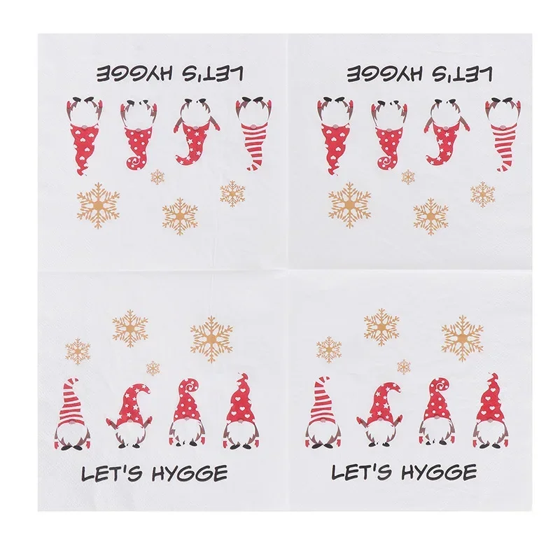 20Pcs Christmas Series Xmas Gnome Disposable Napkins Painted Ambient Paper Party Paper Towels Square Paper Towels Party Products