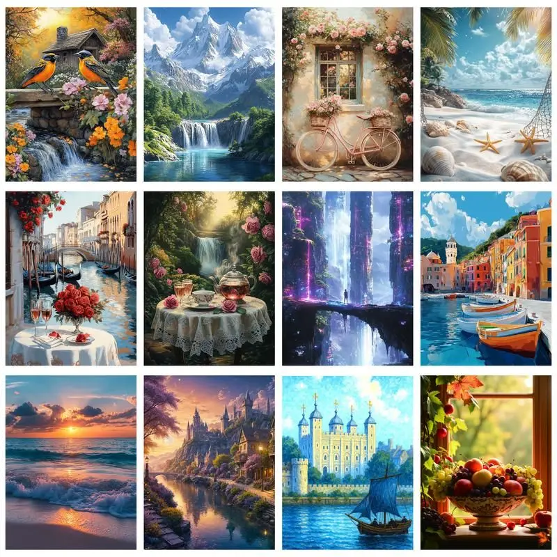 Scenic Oil Painting Paper Jigsaw Puzzle Nature Landscape Picture Puzzle Adult Stress Relief DIY Wall Art Decor Hobby Gift