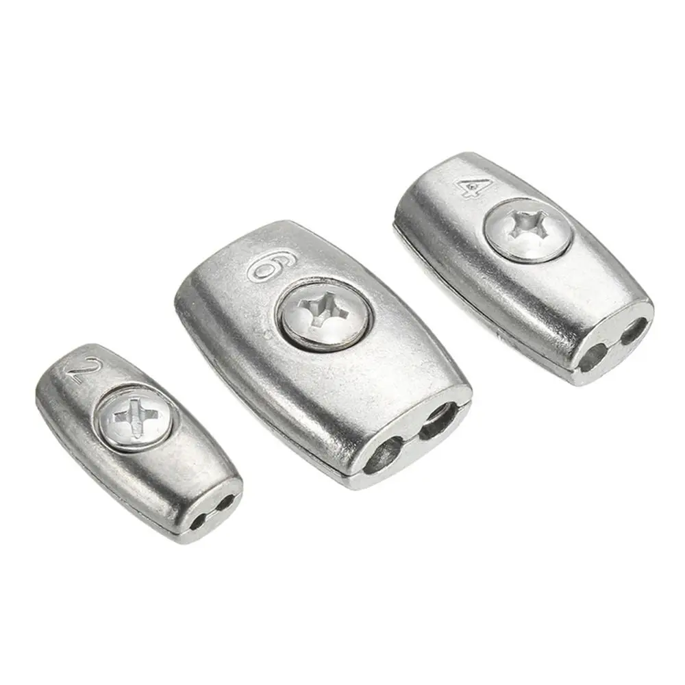 1Pc Silver 2/3/4/6/8mm Wire Rope Sleeve Grip Clamp Fixing Clip Cable Clip Double Hole Zinc Alloy Wire Ferrules Steel Wire Rope