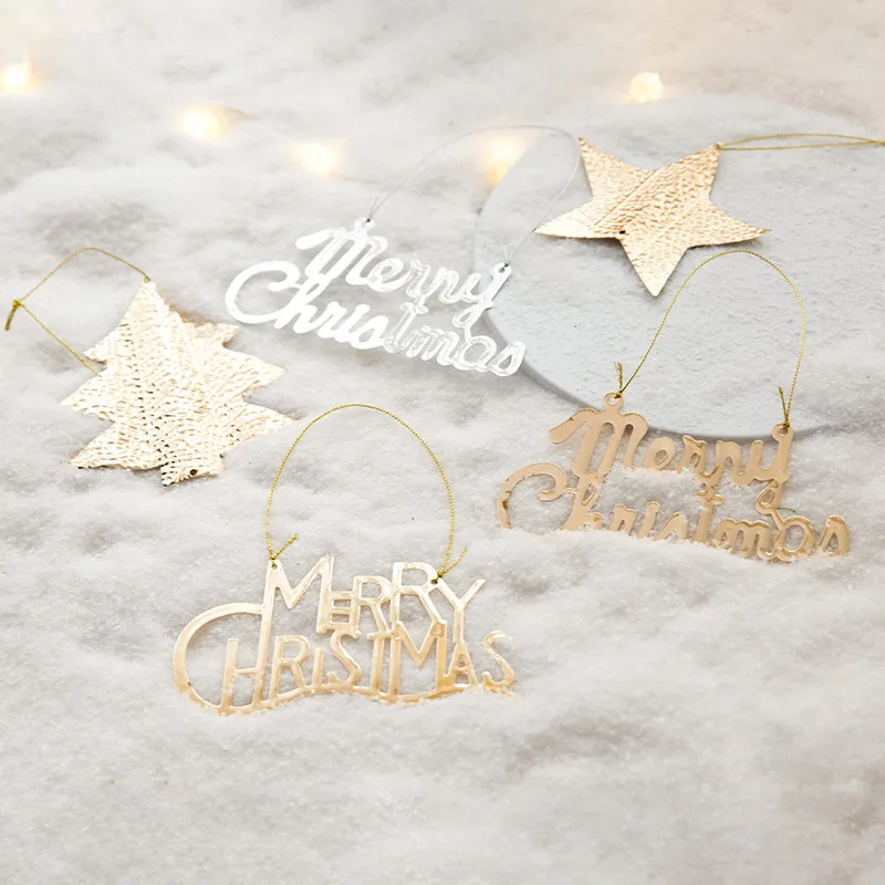 Christmas Merry Iron Art Bright English Letter Sign Star Tree Decorative Characters Party Pendan Ornament Gold-Plating Widget