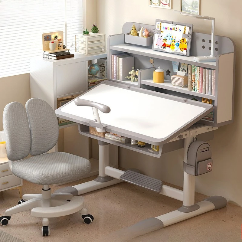 Children's study table Pupil writing desk Correction sitting posture Household chairs set Lifting adjustment homework table