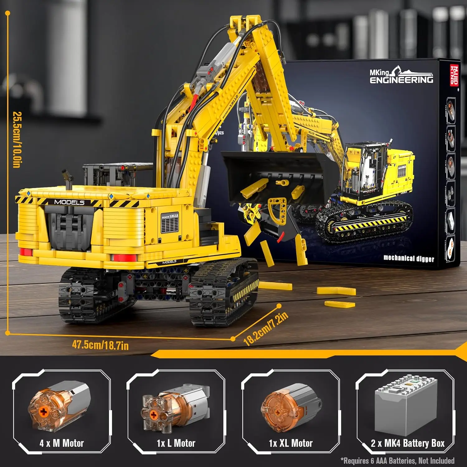 RC-Bagger-Technik-Bausteine für Jungen im Alter von 8–14 Jahren, Bautechnik-Spielzeug mit APP-Fernbedienung, Gebäude-T