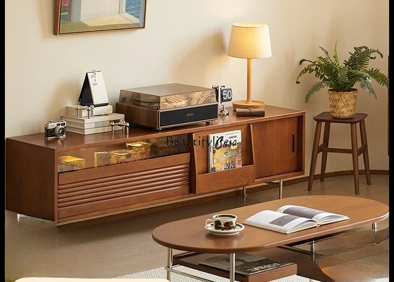 

3 Vintage Solid Wood TV Cabinet Japanese Nordic Furniture High-Leg TV Stand