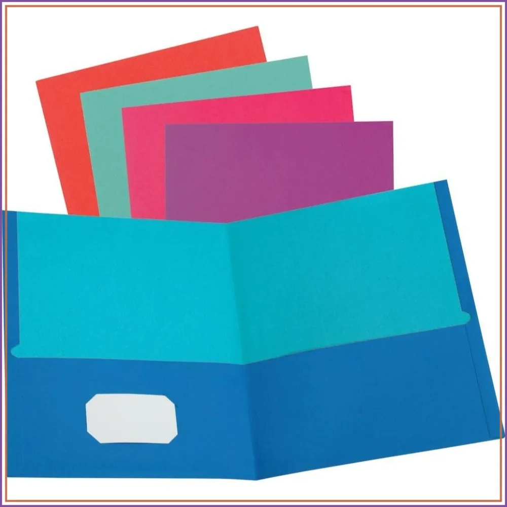 Assorted 2-Pocket Folders, Textured Paper, Letter Size, 25 Pack (Blue, Purple, Teal, Orange, Pink)
