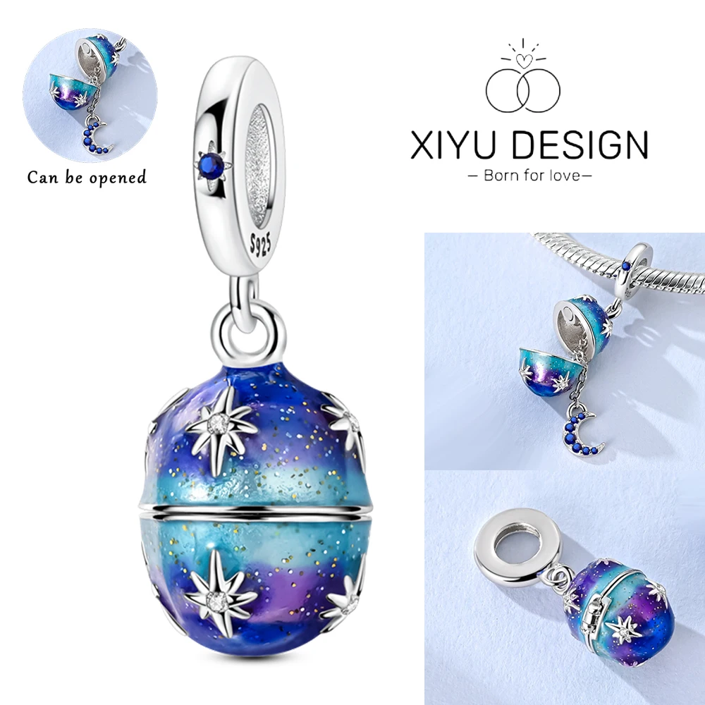 

Cute Easter eggs S925 Silver Fun Star Moon Easter Egg Pendant Charm Pendant Fit for The Brand's DIY Bracelet Women Jewelry Gifts