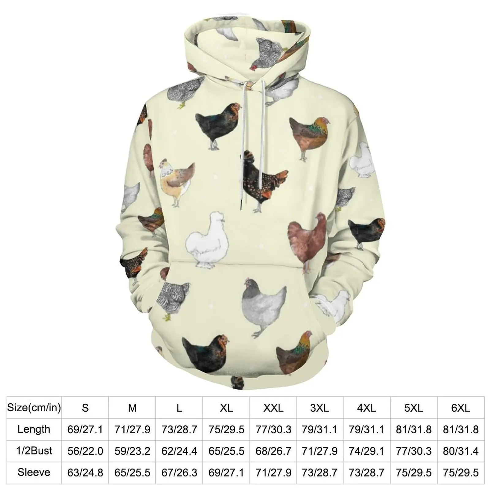 Various Chicken Hoodies Cute Animal Print Hip Hop Casual Hoodie Long Sleeve Y2k Custom Hooded Sweatshirts Big Size 4XL 5XL