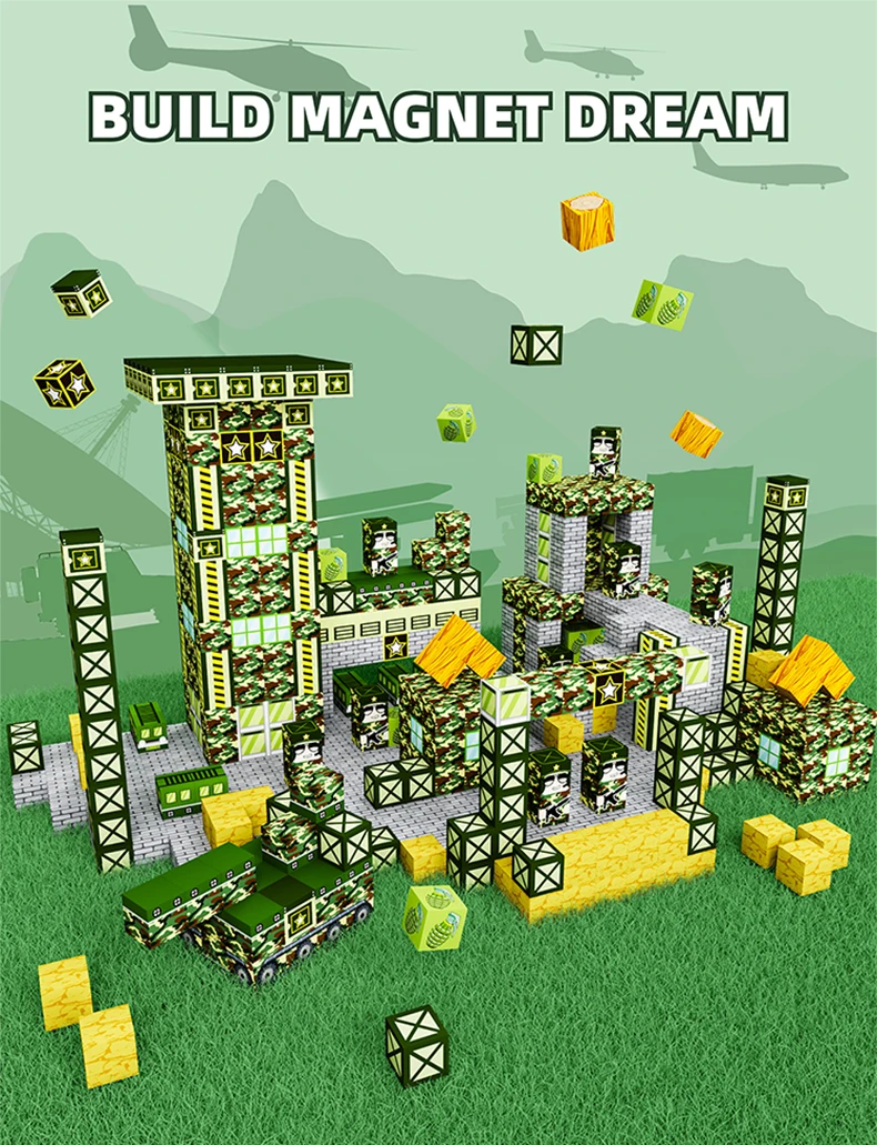 لعبة ألغاز ذات طابع عسكري للأولاد والبنات من سن 3 إلى 6 سنوات، لعبة مكعبات بناء مغناطيسية تعليمية للأطفال