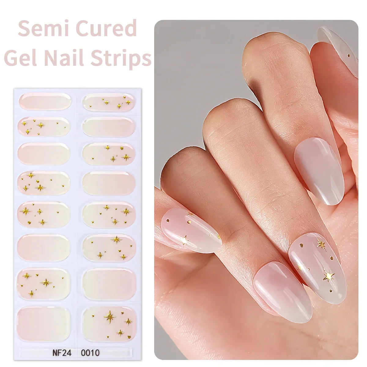 16Tips Semi Cured Gel Nail Stickers Super Long Lasting Gel Nail Wraps for 60s LED Lamp Need Nail Art Accessories Easy to Remove