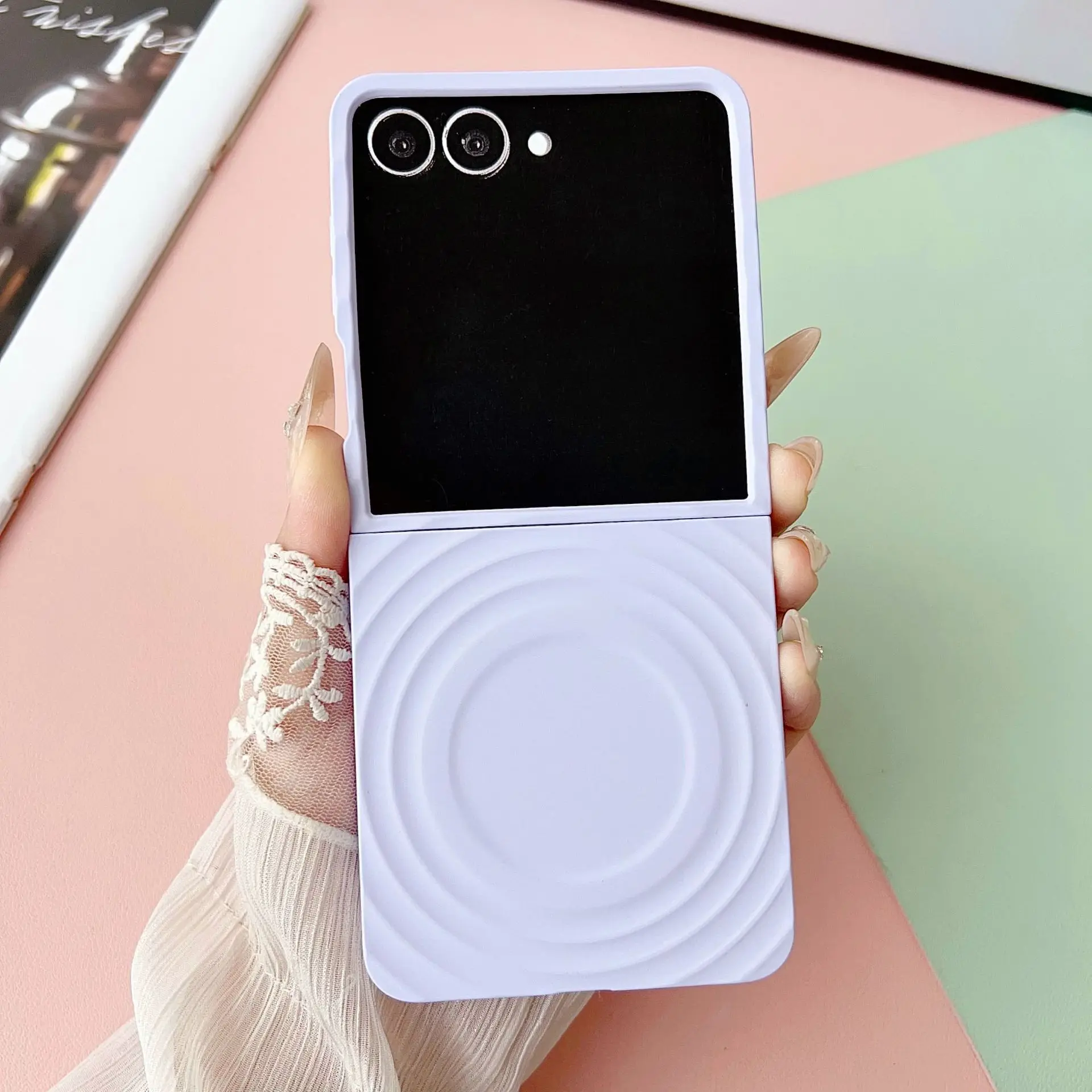 

Ripple Pure Color Phone Case for Samsung Galaxy Z Flip 7 6 5 4 Protective Back Cover for ZFlip5 ZFlip6 ZFlip7 Case Shell