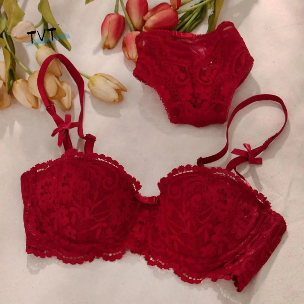 

Comfortable Flower Deep V Bra Push Up Anti-sagging Lace Bra Lingerie Shockproof Underwear for Women Gifts