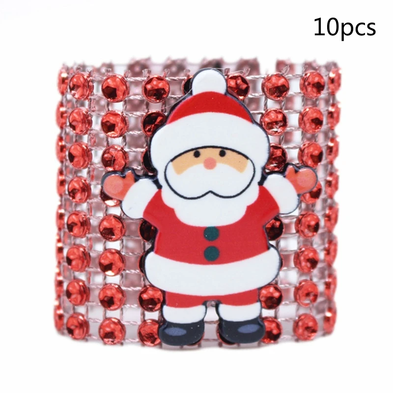 10Pcs Christmas Cartoon Santa Napkin Rings Holder Shiny for Rhinestone Buc