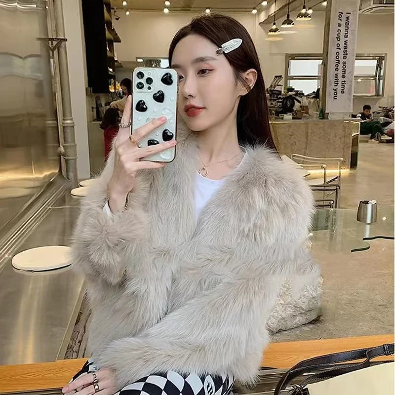 Faux Fur Coat Women Fluffy Jacket Luxury Brand Short Outerwear Winter Warm Thick Jacket Long Sleeve Korean Chic Women\'s Clothing