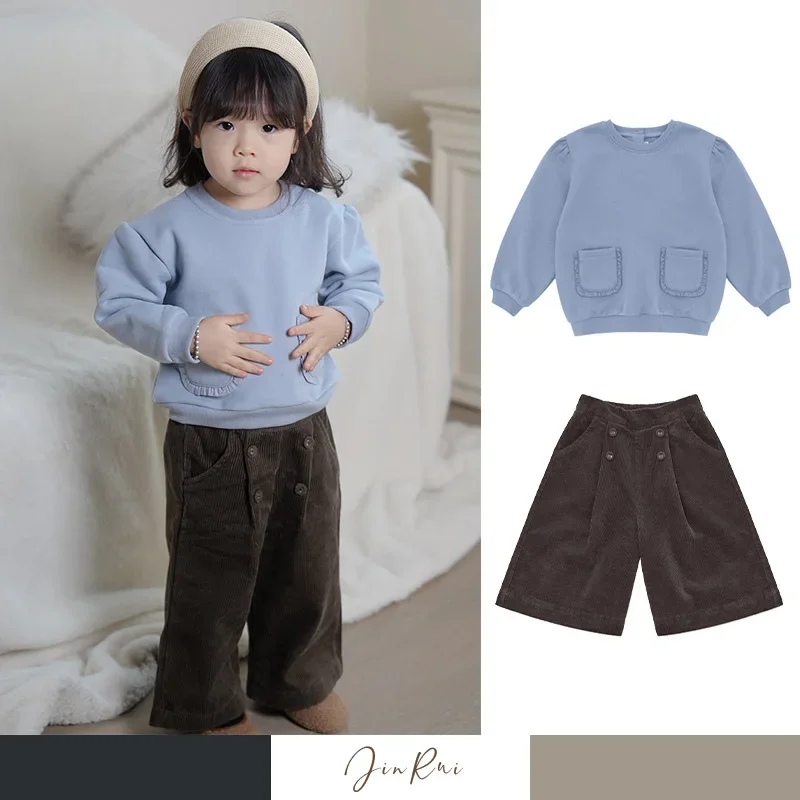 

Spot louisiella 2024 children's sweater cotton women's versatile velvet thick backing pullover sweater children
