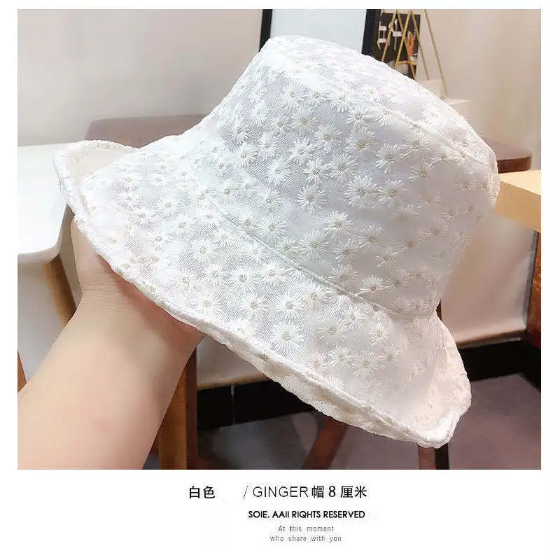 Summer Lace Bucket Hat for Women Sunscreen Sun Hat Daisy Embroidery Lace Breathable Fisherman cap Bucket Hat Basin Hats