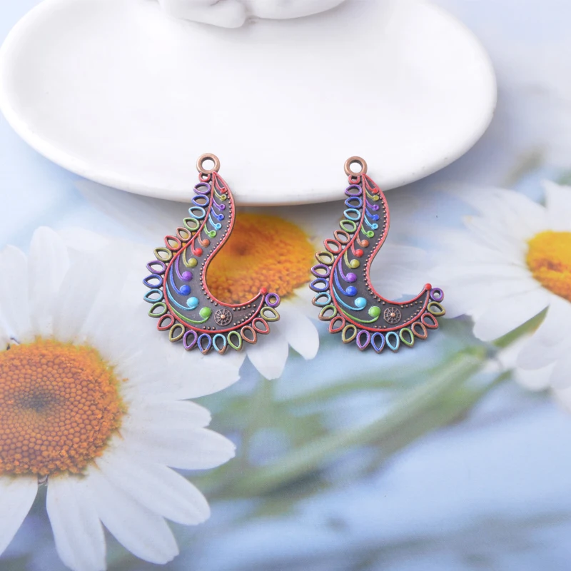 12 Stück lange Ohrring-Anhänger aus Zinklegierung im Vintage-Stil, antikes Kupfer, runde Ohrhänger-Anhänger. – Detail 10