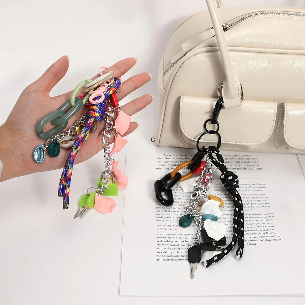 Fashion Keychain Lock Bag Pendant Multi-Functional Acrylic Bag Charms Keychains Colorful Phone Case Charms Bag Accessories