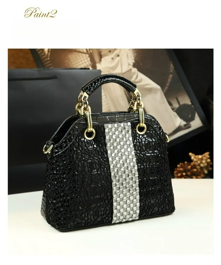 2026 Neue Elegante Handtasche mit Krokodilmuster aus Lackleder mit Spitzen- und Diamantenbesatz als Schulter- und Umhängetasche – Detail 4