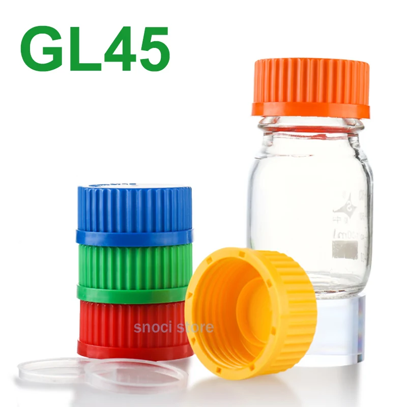 GL45 試薬ボトルキャップ、実験用ガラスボトルキャップ用の注ぎリング付き、ポリプロピレン、GL45 スクリューキャップ、45mm、5 個/パック