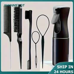 4-Piece Hair Styling Comb Set - Includes Rat Tail Edge Brush & Smooth Black Brush Barber Styling Tools for All Hair Types