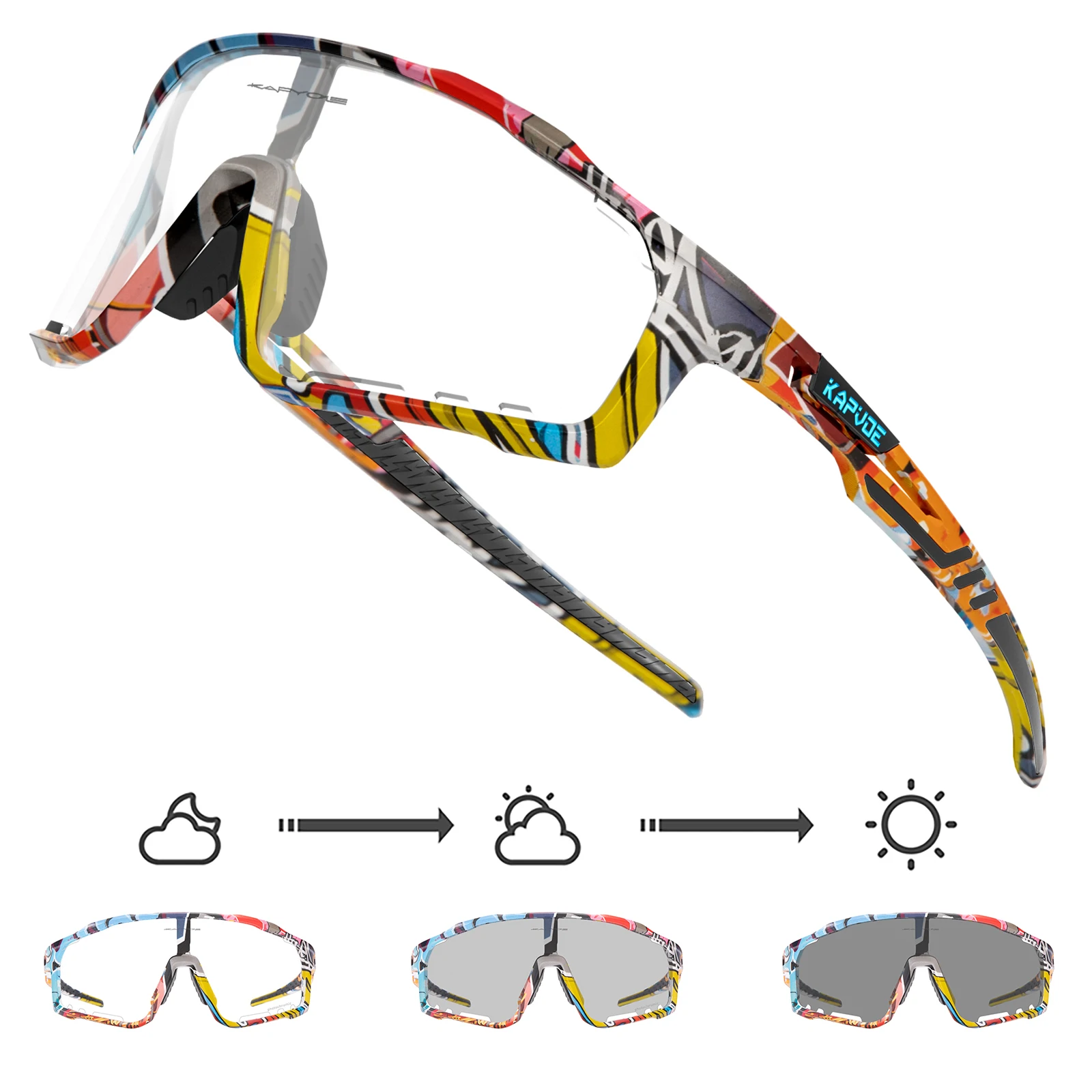 Kapvoe Photochromic Cycling Glasses MTB Sunglasses for Men Women Sport Speed Road Mountain Bike Bicycle Cycl Eyewear Goggle