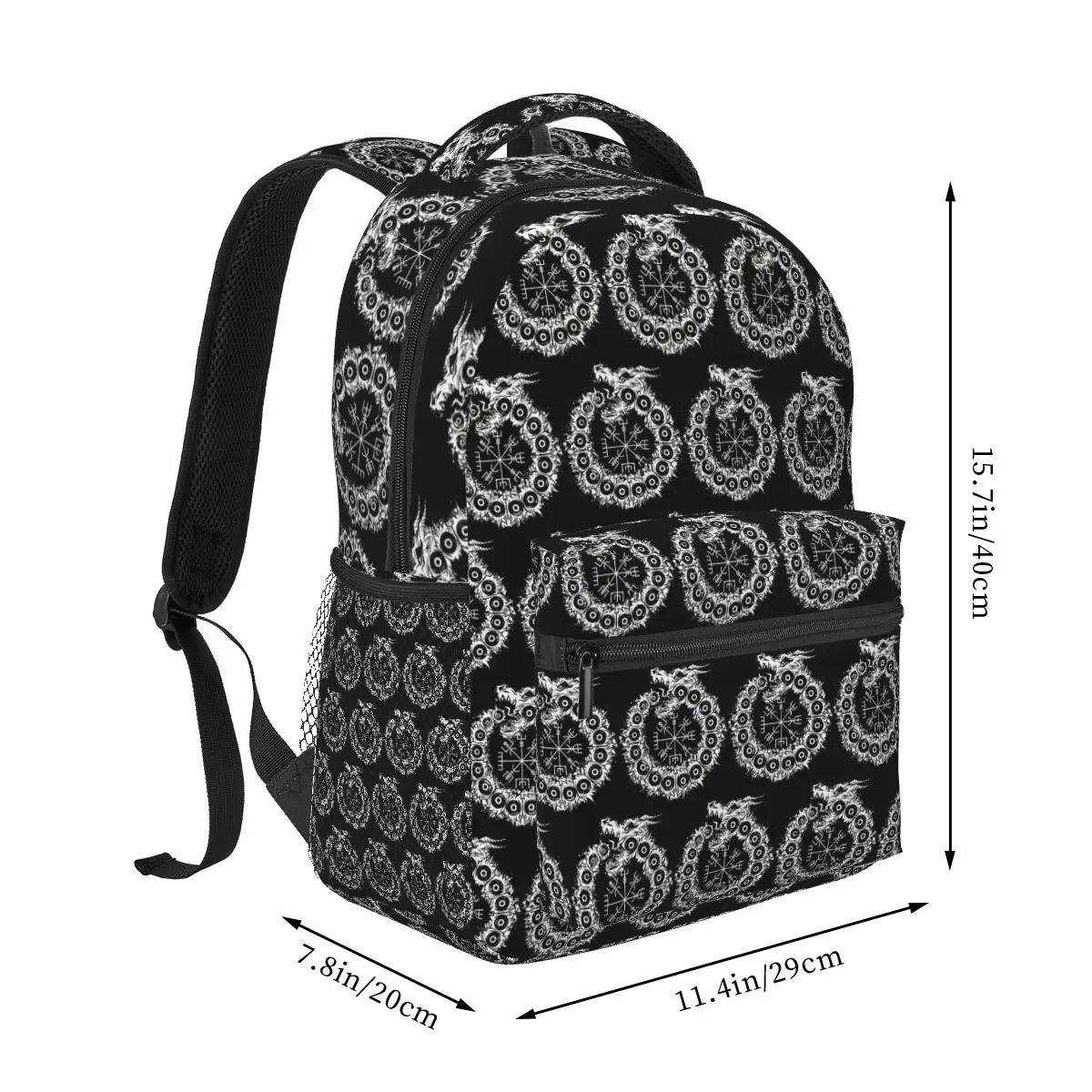 World Serpent Jormungandr Viking Runic Compass Student Backpack School Bag Hiking Daypack for Men Women Bookbag Shoulder Bags