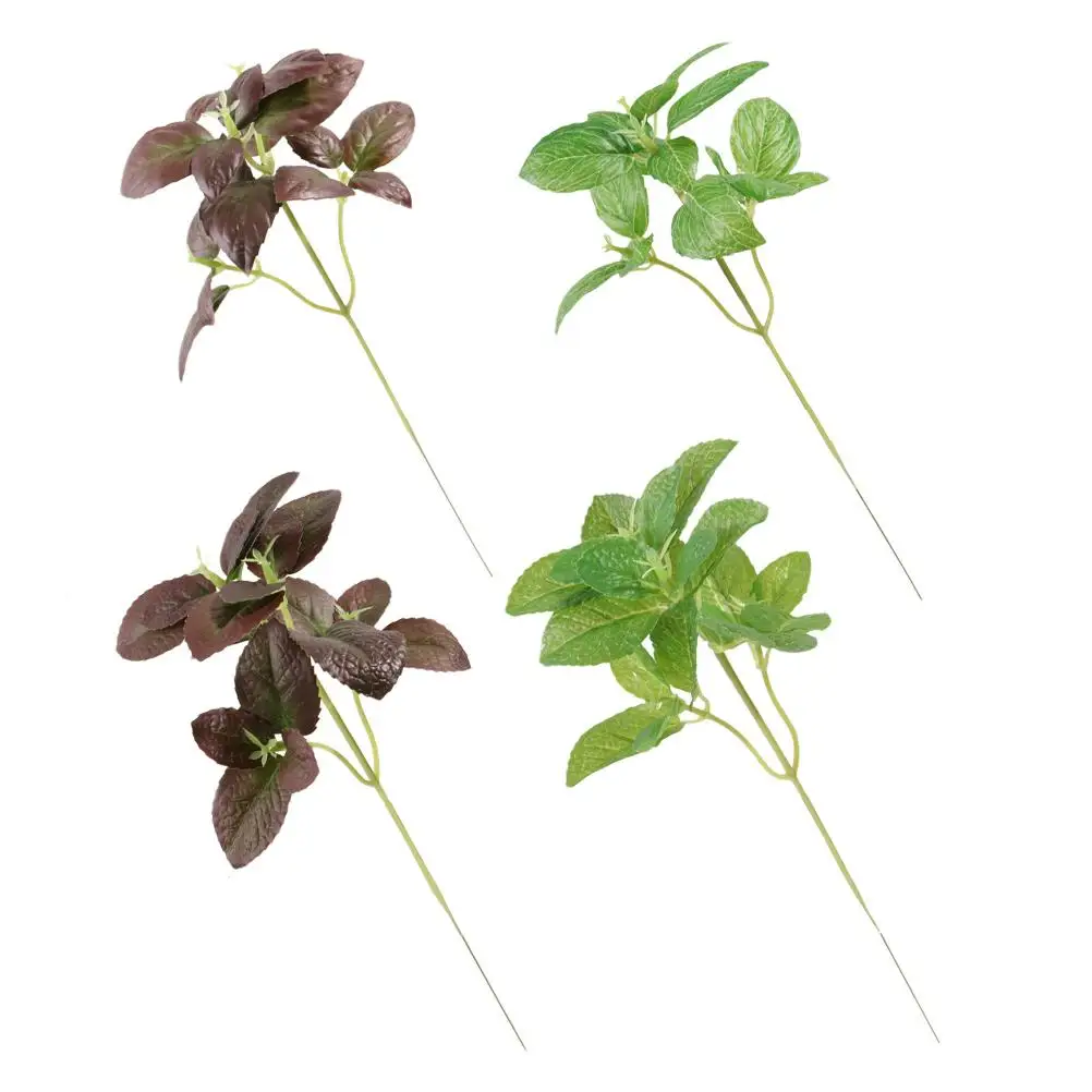 

4 Pcs Artificial Decoration Faux Greenery Mint Basil Leaves Indoor Simulation Room Balcony Ornament