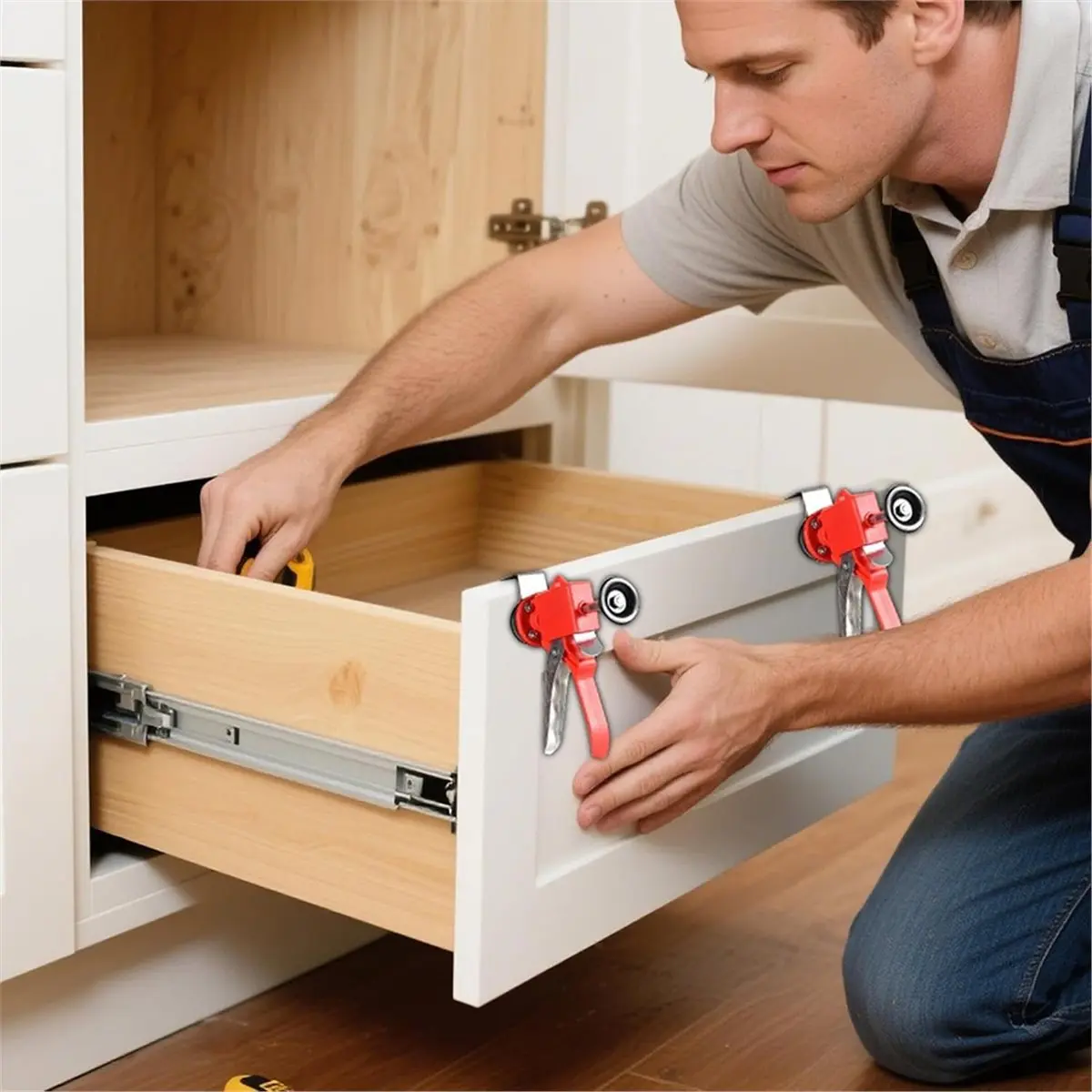 DT35BG Drawer Front Installation Clamp Adjustable Alignment Holder Woodworking Home Improvement Tool for Cabinet Drawer Install