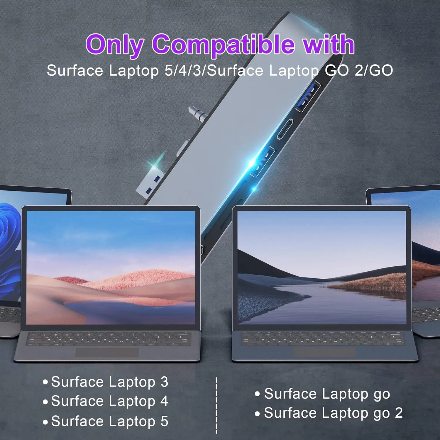 Surface Laptop 3/4/5/6/7 Laptop Go1/2/3 Hub Docking Station with 4K HDMI USB3.0 Type C SDTF Card Slot for Surface Laptop Go2/Go