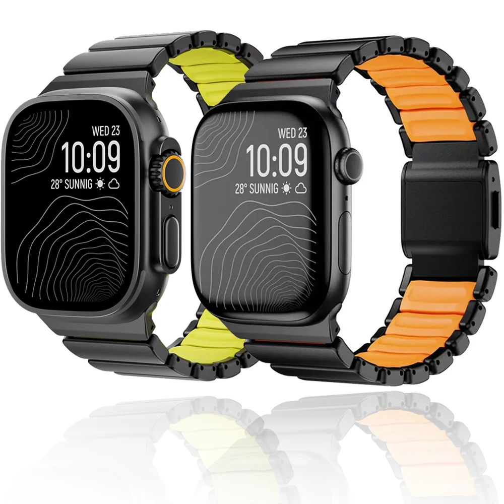 Titanium Fluoroelastomer Rubber Strap for Apple Watch Ultra 3 2 49mm/11 10 46mm Bracelet iWatch 9 8 7 6 5 4 SE 45mm 44mm Correa