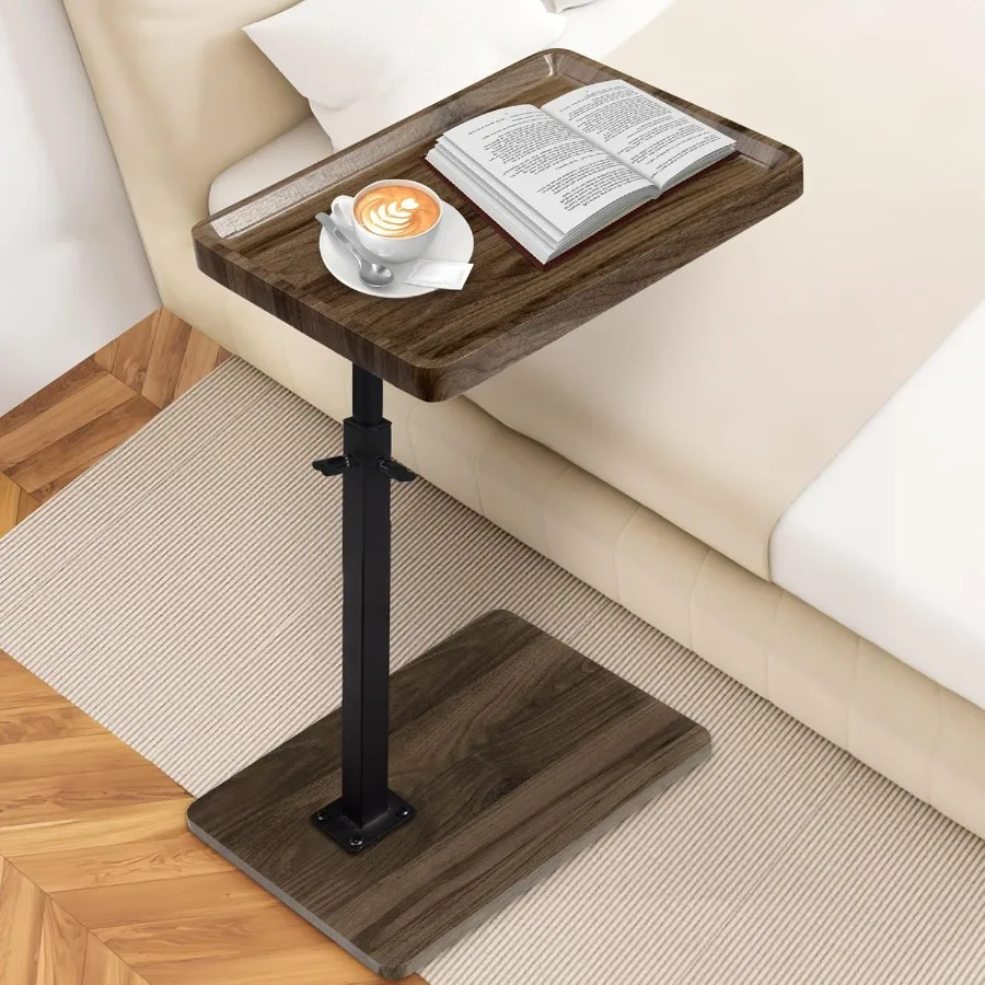 Adjustable Height Side Table with 360 Swivel Top Wooden C Shaped End Table for Couch Sofa Bed Small TV Tray for Small Spaces Li