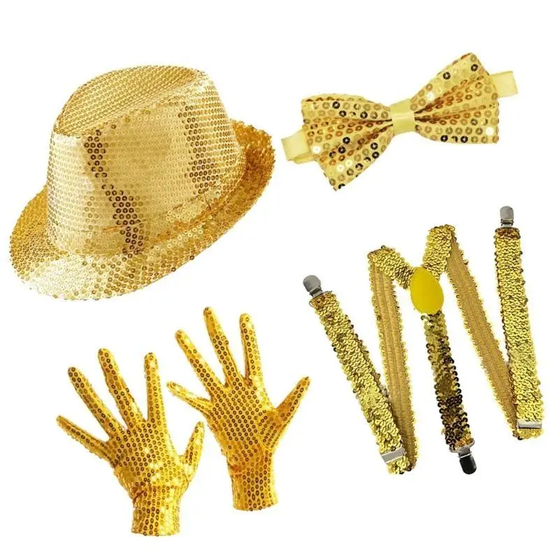 652f 5/6/7pcs80s 90s roupas palco dança estrela traje, luvas lantejoulas, gravata, chapéu, óculos para festa