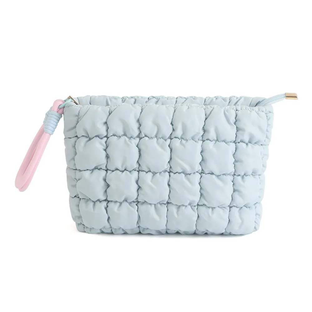 

Cute Korean Style Puffy Makeup Pouch Solid Color With Zipper Cloud Handbag Large Capacity Soft Cosmetic Bag Travel